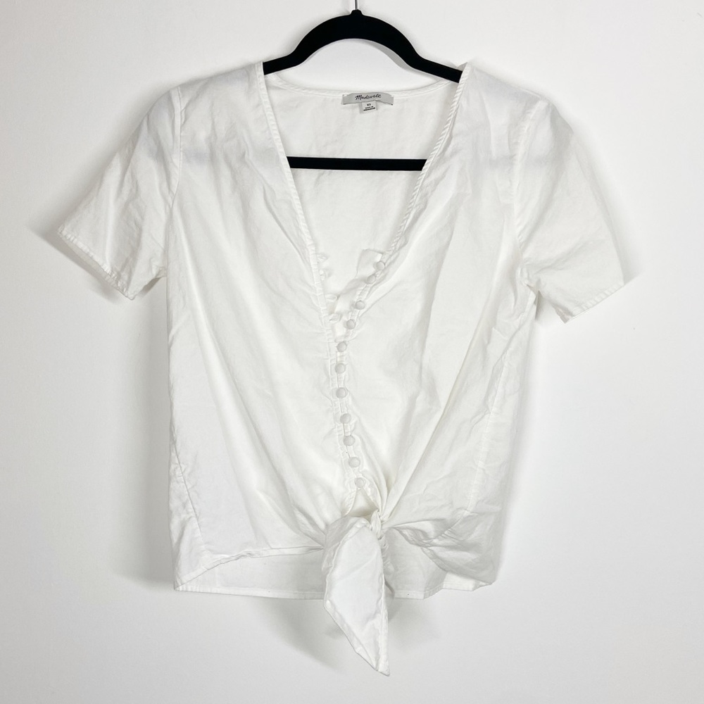 Madewell Blouse Agency Tie-Front Button Front Short Sleeve